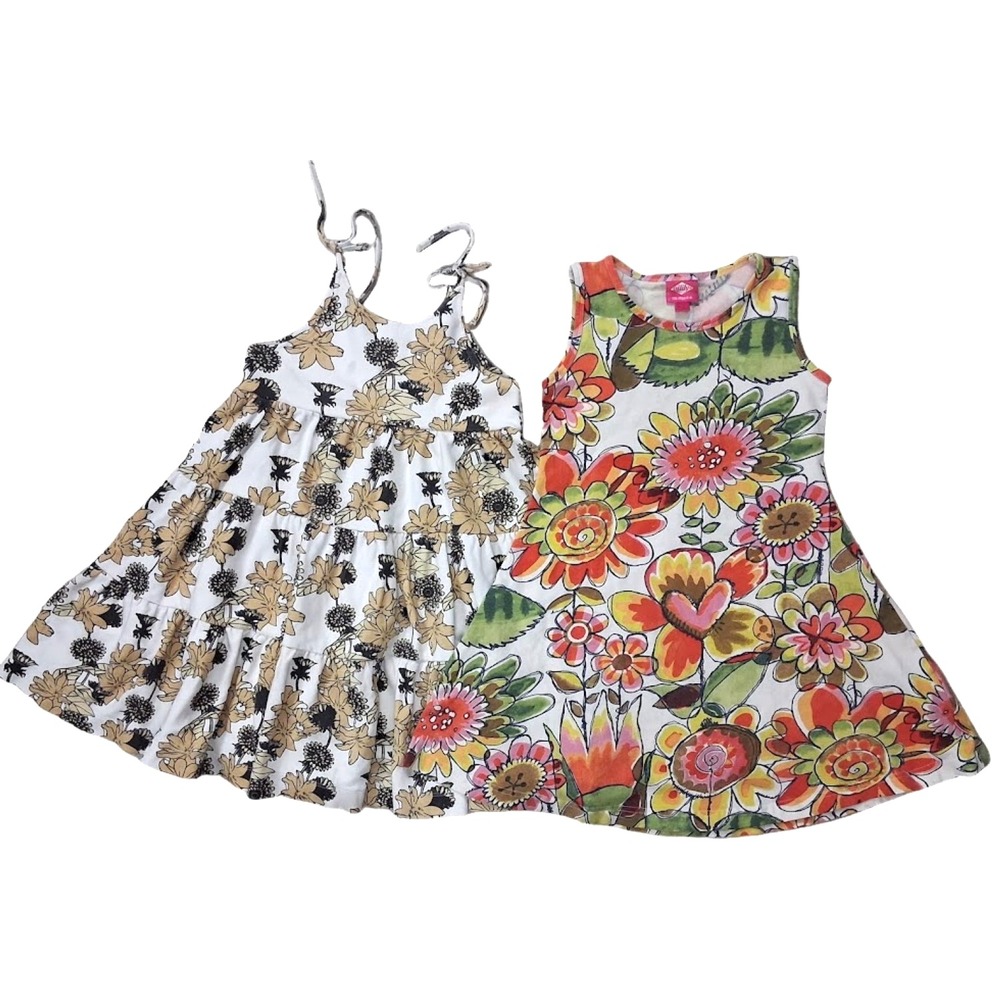 Flaw * Girls Kate Quinn Oilily Dress Lot Sz 6 Sunflower Floral Sleeveless Cotton